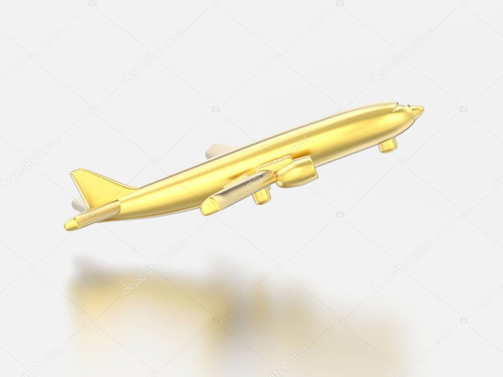 3D illustration gold airplane 