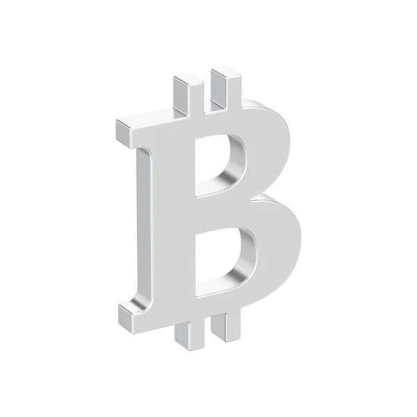Illusztráció Elszigetelt Ezüst Bitcoin Fehér Alapon — Stock Fotó