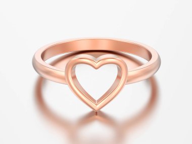 3D çizim altın nişan alyans kalp gri bir arka plan üzerinde yükseldi.