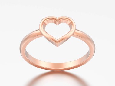 3D çizim altın nişan alyans kalp gri bir arka plan üzerinde yükseldi.