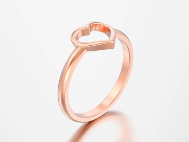 3D çizim altın nişan alyans kalp gri bir arka plan üzerinde yükseldi.