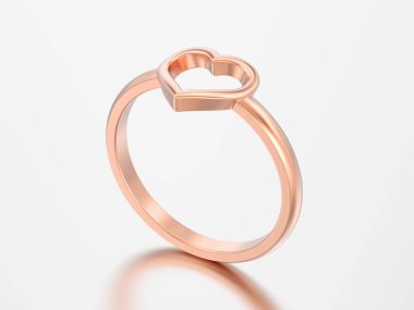 3D çizim altın nişan alyans kalp gri bir arka plan üzerinde yükseldi.