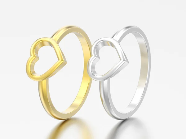 Ilustración Dos Oro Plata Corazón Boda Compromiso Anillos Sobre Fondo —  Fotos de Stock