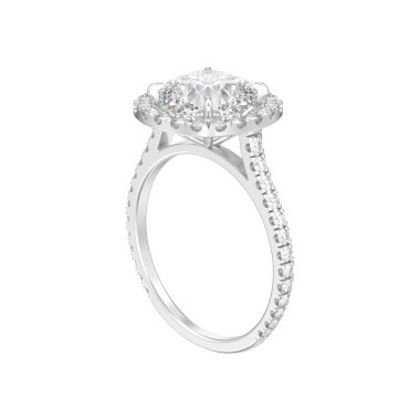 3D illüstrasyon Gümüş Nişan yastığı elmas alyans beyaz bir arka plan üzerinde