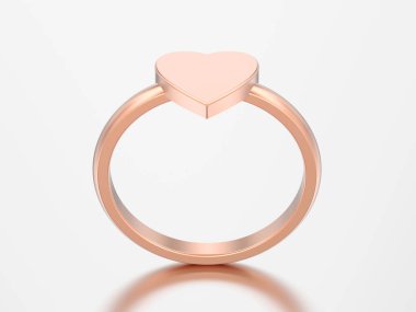 3D çizim altın nişan alyans kalp gri bir arka plan üzerinde yükseldi.