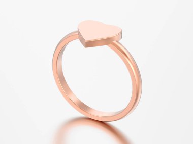 3D çizim altın nişan alyans kalp gri bir arka plan üzerinde yükseldi.