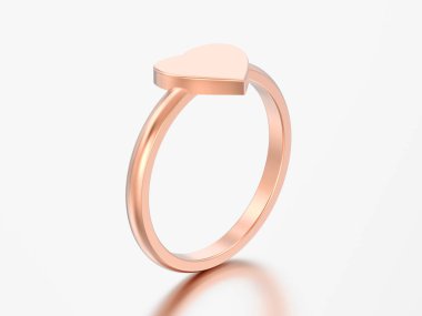 3D çizim altın nişan alyans kalp gri bir arka plan üzerinde yükseldi.