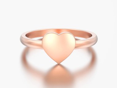 3D çizim altın nişan alyans kalp gri bir arka plan üzerinde yükseldi.