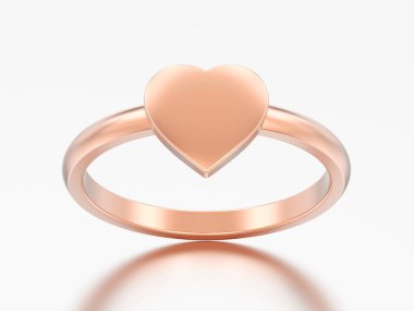 3D çizim altın nişan alyans kalp gri bir arka plan üzerinde yükseldi.