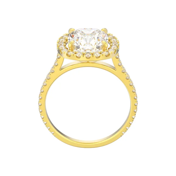 Απεικόνιση Κίτρινο Χρυσό Αρραβώνα Γάμου Μαξιλάρι Διαμαντένιο Δαχτυλίδι Ένα Λευκό — Φωτογραφία Αρχείου