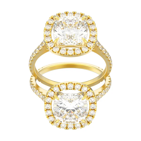 3D resimde iki sarı altın nişan yastık elmas alyans beyaz bir adam üzerinde