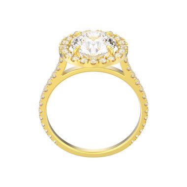 3D illüstrasyon izole sarı altın nişan düğün elmas yüzük beyaz bir arka plan üzerinde