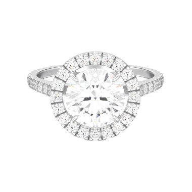 3D illüstrasyon izole gümüş nişan düğün elmas yüzük beyaz bir arka plan üzerinde