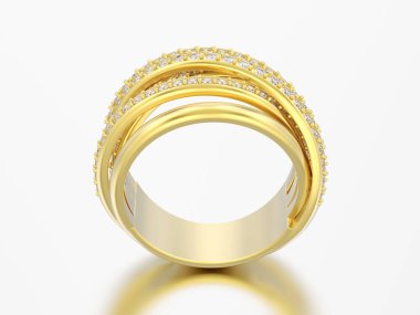 3D çizim Altın dekoratif elmas criss halka yansıması ile gri bir arka plan üzerinde çapraz.