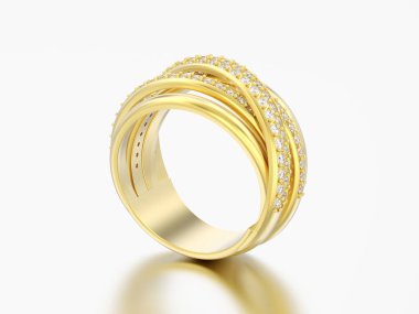 3D çizim Altın dekoratif elmas criss halka yansıması ile gri bir arka plan üzerinde çapraz.