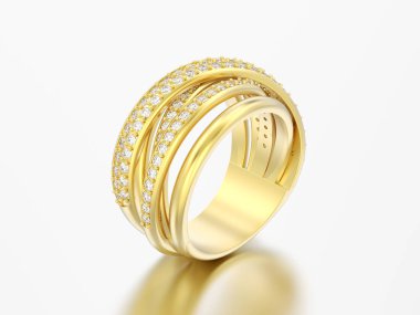 3D çizim Altın dekoratif elmas criss halka yansıması ile gri bir arka plan üzerinde çapraz.