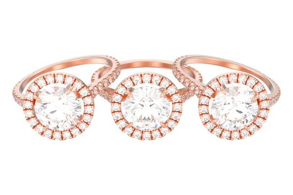 üç gül altın nişan düğün elmas yüzük beyaz bir arka plan üzerinde 3D illüstrasyon izole