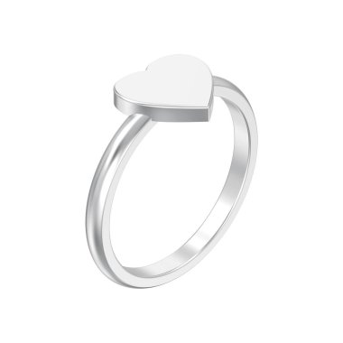 3D illüstrasyon izole gümüş nişan düğün kalp yüzük beyaz bir arka plan üzerinde