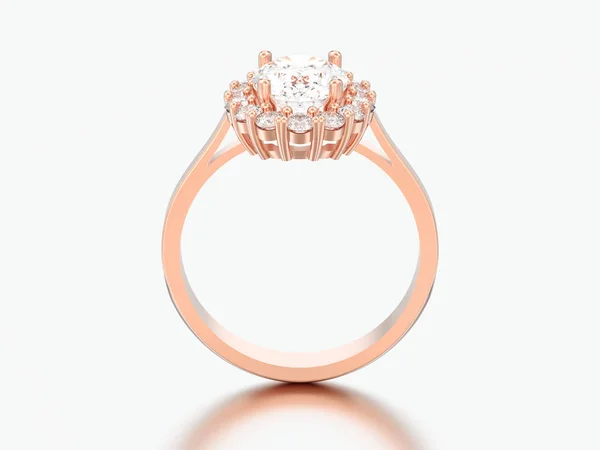 Illusztráció Rose Gold Ovális Halo Gyémánt Esküvői Jegygyűrűt Szürke Háttér — Stock Fotó