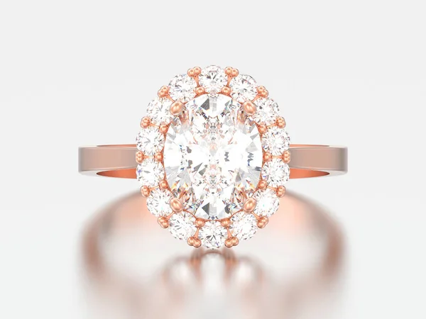 3D çizim altın oval halo elmas nişan alyans gri bir arka plan üzerinde yükseldi.