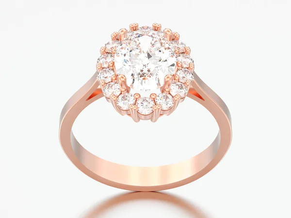 Illustration Rose Gold Oval Halo Diamond Engagement Wedding Ring Grey — Stock Photo, Image