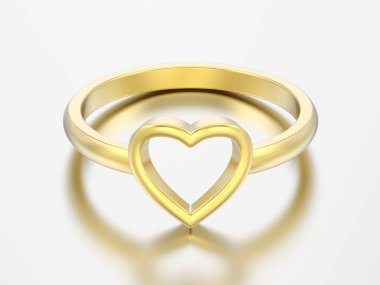 3D çizim altın nişan düğün kalp yüzük 