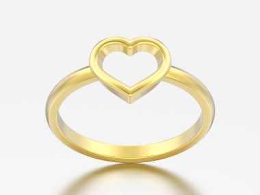 3D çizim altın nişan düğün kalp yüzük 