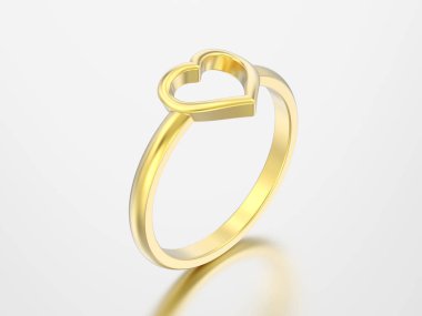 3D çizim altın nişan düğün kalp yüzük 