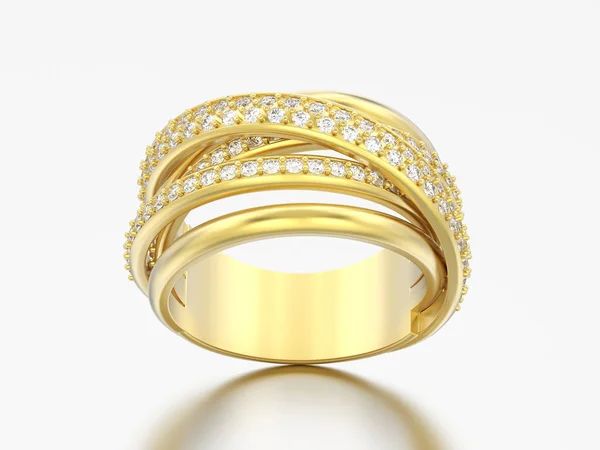 3D απεικόνιση χρυσό διακοσμητικό διαμάντι criss cross δαχτυλίδι με re — Φωτογραφία Αρχείου