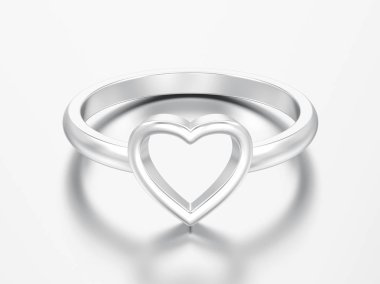 3D çizim gümüş nişan düğün kalp yüzüğü gri bir arka plan üzerinde