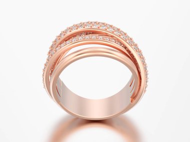 3D çizim gül altın dekoratif elmas criss halka yansıması ile gri bir arka plan üzerinde çapraz.