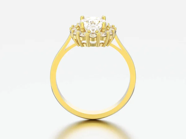 Απεικόνιση Χρυσό Οβάλ Halo Διαμαντένιο Γαμήλιο Δαχτυλίδι Αρραβώνων Γκρι Φόντο — Φωτογραφία Αρχείου