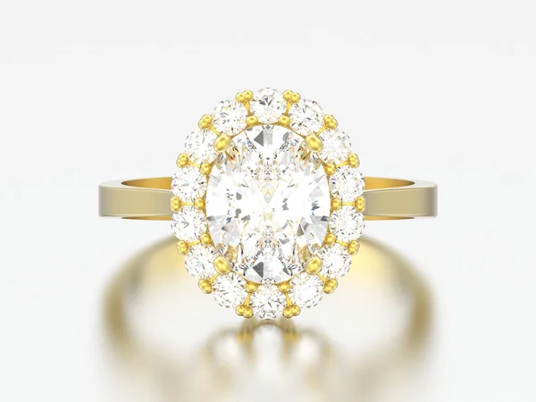 Illustration Bague Fiançailles Diamant Halo Ovale Sur Fond Gris — Photo