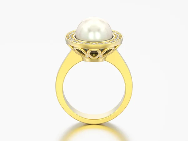 Illustrazione Oro Diamante Fidanzamento Anello Nozze Con Perla Sfondo Grigio — Foto Stock