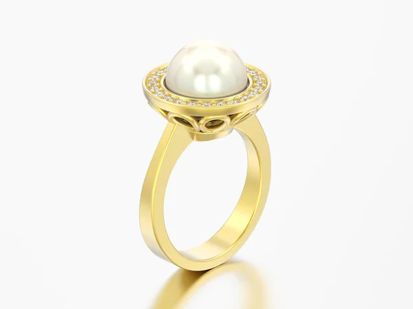 Illustrazione Oro Diamante Fidanzamento Anello Nozze Con Perla Sfondo Grigio — Foto Stock