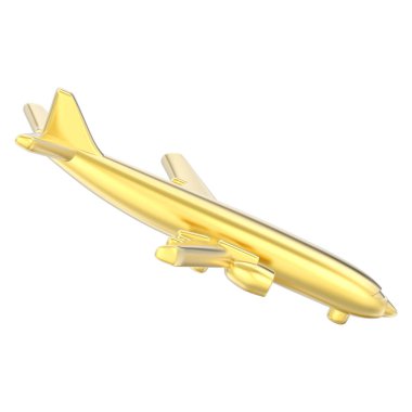 beyaz zemin üzerine altın Uçak 3D illüstrasyon izole