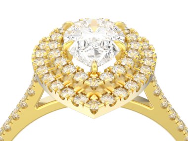 3d illüstrasyon izole Altın dekoratif armut elmas yüzük beyaz bir arka plan üzerinde Kapat