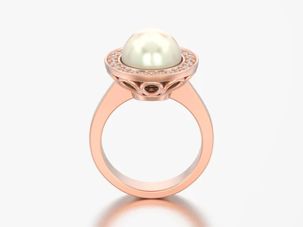 Illustration Roségold Diamant Verlobungsring Mit Perle Auf Grauem Hintergrund — Stockfoto