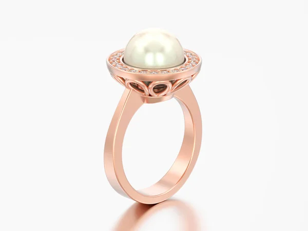 Illusztráció Rose Arany Gyémánt Eljegyzési Esküvői Gyűrű Rubinnal Szürke Háttér — Stock Fotó