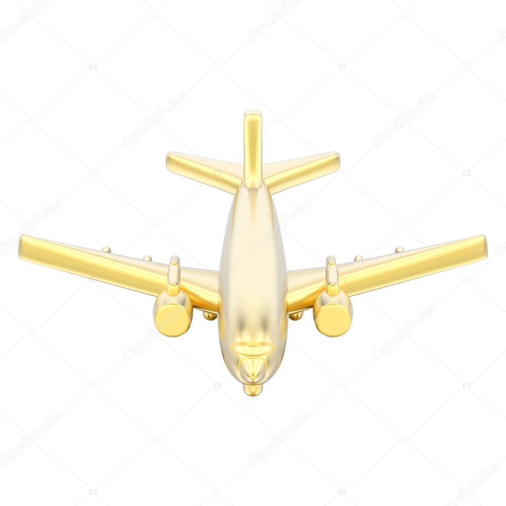 3D illustration isolated gold airplane on a white background	