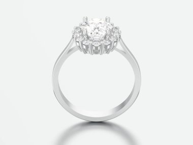 3D çizim oval halo elmas nişan alyans gri bir arka plan üzerinde gümüş