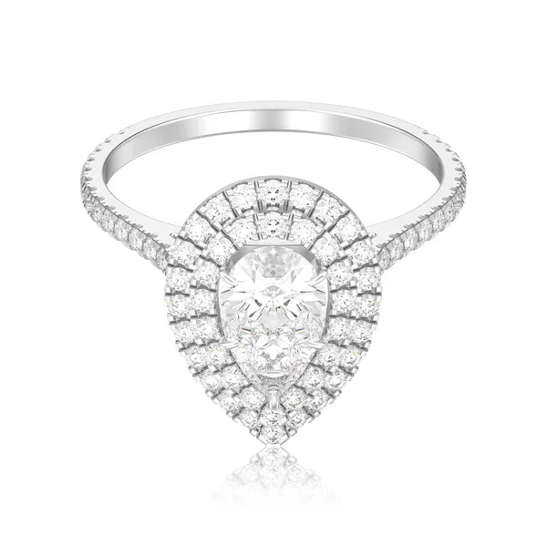 3D illüstrasyon izole gümüş dekoratif armut elmas yüzük beyaz bir arka plan yansıması ile