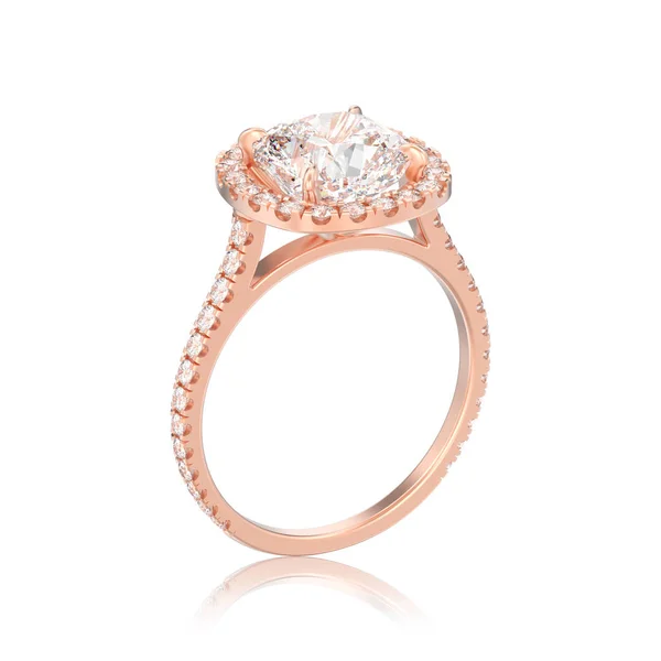插图孤立玫瑰金订婚婚礼垫钻石戒指与反射白色背景 — 图库照片