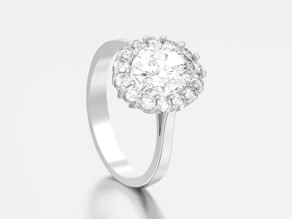 Απεικόνιση Ασήμι Οβάλ Halo Διαμαντένιο Δαχτυλίδι Αρραβώνων Γάμο Φόντο Γκρι — Φωτογραφία Αρχείου