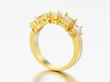 gri bir arka plan üzerinde farklı yuvarlak ve kare elmas ile 3D çizim Altın dekoratif halka