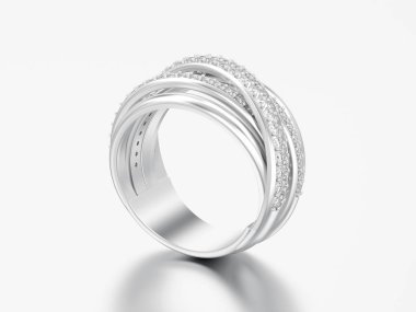 3D çizim gümüş dekoratif elmas criss halka yansıması ile gri bir arka plan üzerinde çapraz.