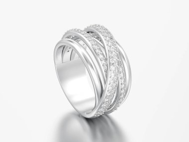 3D çizim gümüş dekoratif elmas criss halka yansıması ile gri bir arka plan üzerinde çapraz.