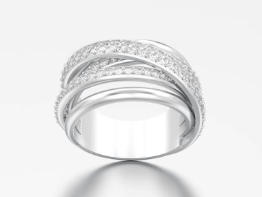 3D çizim gümüş dekoratif elmas criss halka yansıması ile gri bir arka plan üzerinde çapraz.