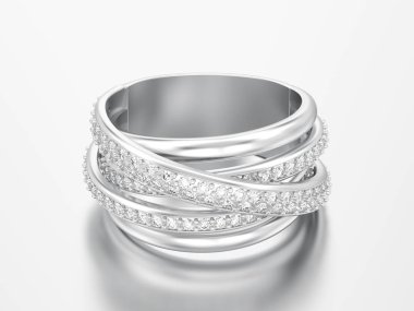 3D çizim gümüş dekoratif elmas criss halka yansıması ile gri bir arka plan üzerinde çapraz.