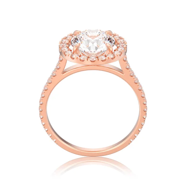 Illustration Isolated Rose Gold Engagement Wedding Diamond Ring Reflection White — Stock Photo, Image